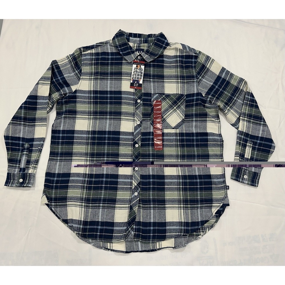 Gap Ladies Relaxed Fit Flannel Size XL Sea Spray Plaid‎ 100% Cotton NEW